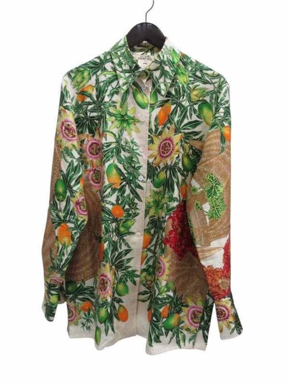 Hermes Long Sleeve Shirt Vintage Passion Flower Silk